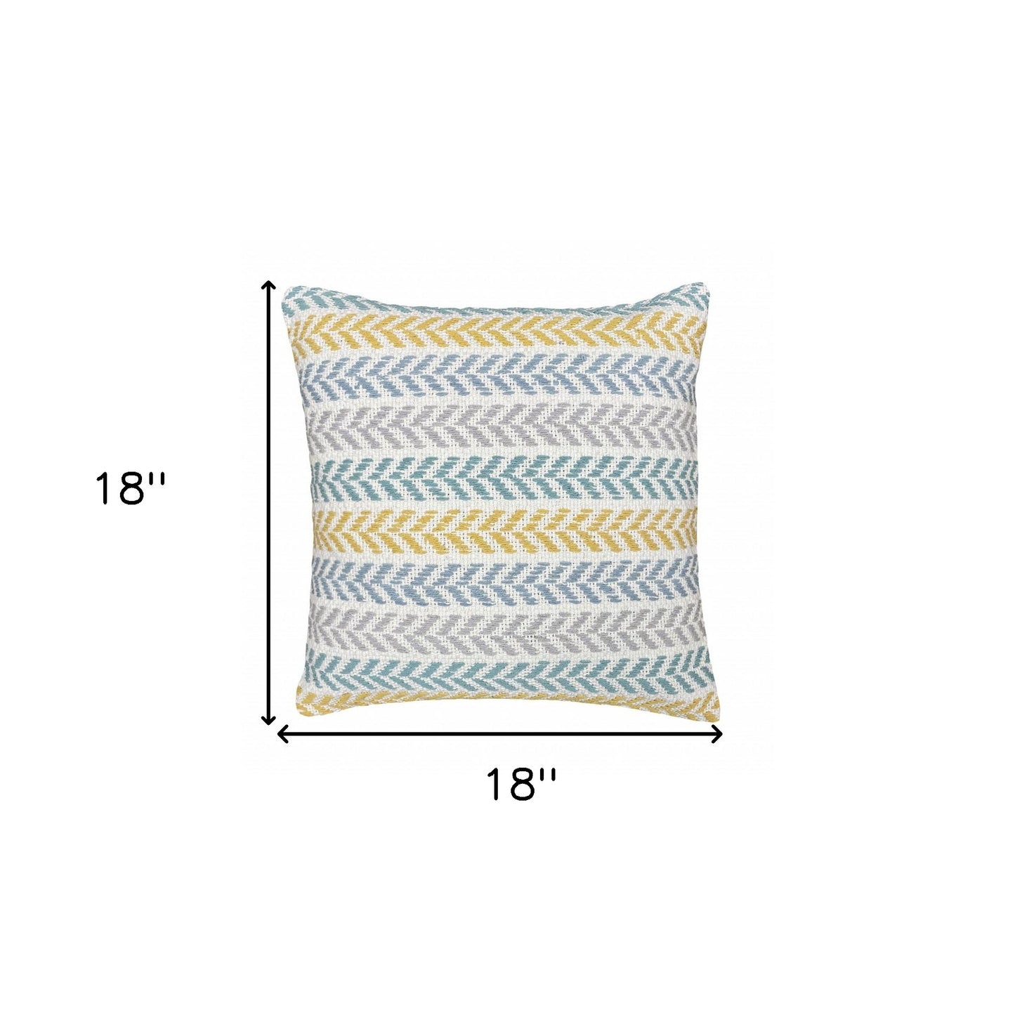 18" X 18" Yellow And Teal 100% Cotton Striped Zippered Pillow