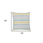 18" Yellow And Teal Striped Cotton Throw Pillow