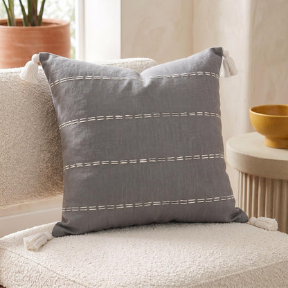 20" X 20" Slate Gray Linen Striped Zippered Pillow
