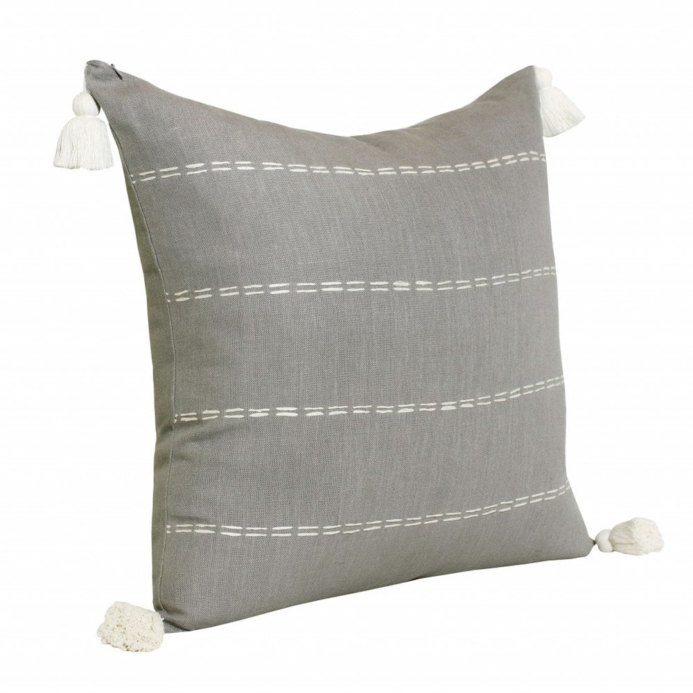 20" X 20" Rust Linen Striped Zippered Pillow