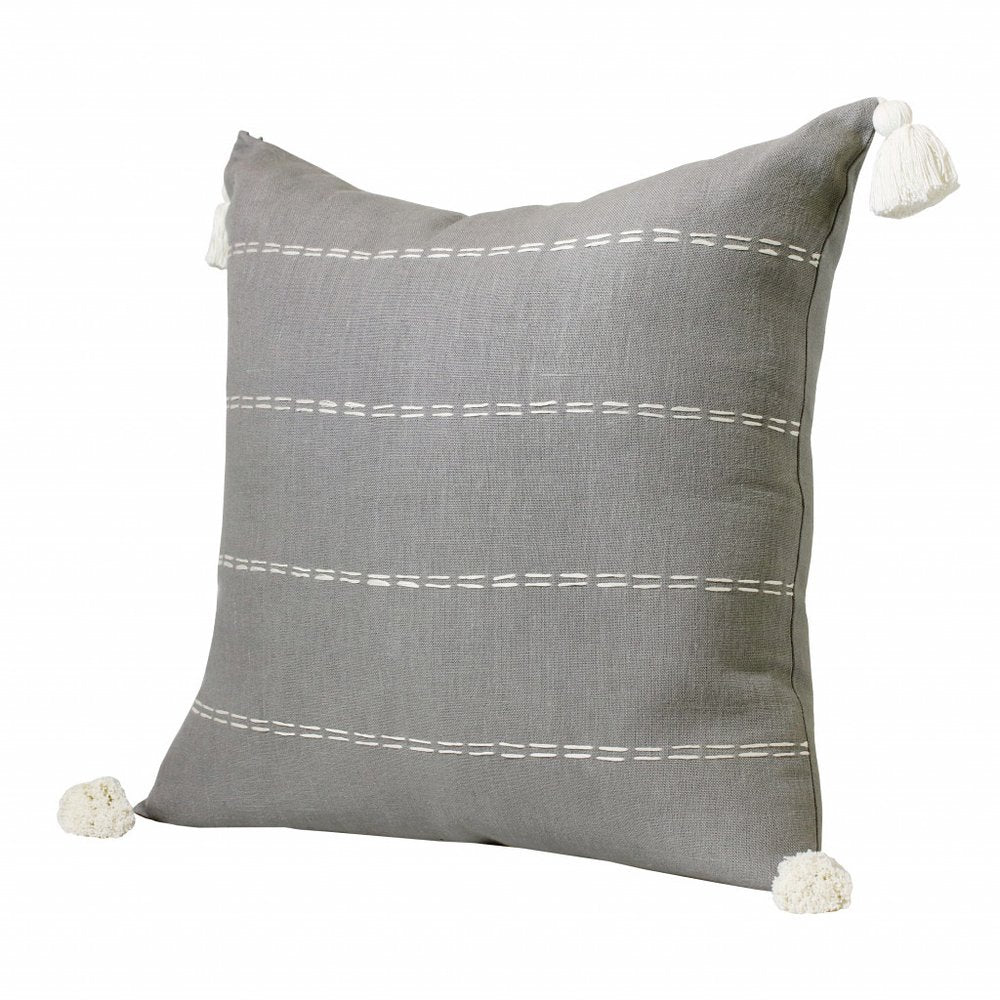 20" X 20" Rust Linen Striped Zippered Pillow