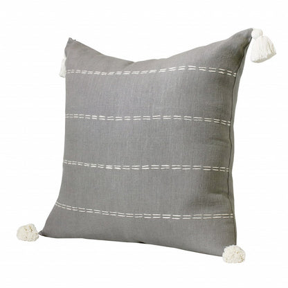 20" X 20" Rust Linen Striped Zippered Pillow
