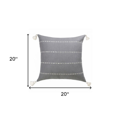 20" X 20" Slate Gray Linen Striped Zippered Pillow