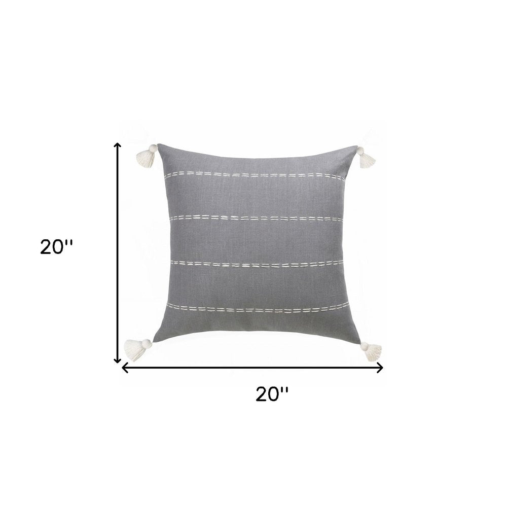 20" X 20" Rust Linen Striped Zippered Pillow