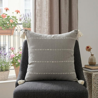 20" X 20" Rust Linen Striped Zippered Pillow