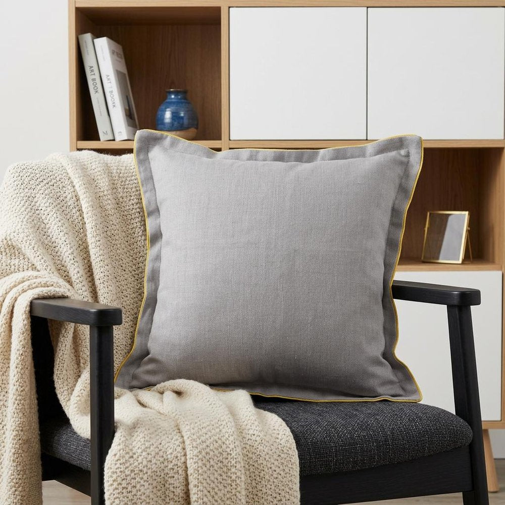 20" X 20" Gray And Yellow Linen Zippered Pillow