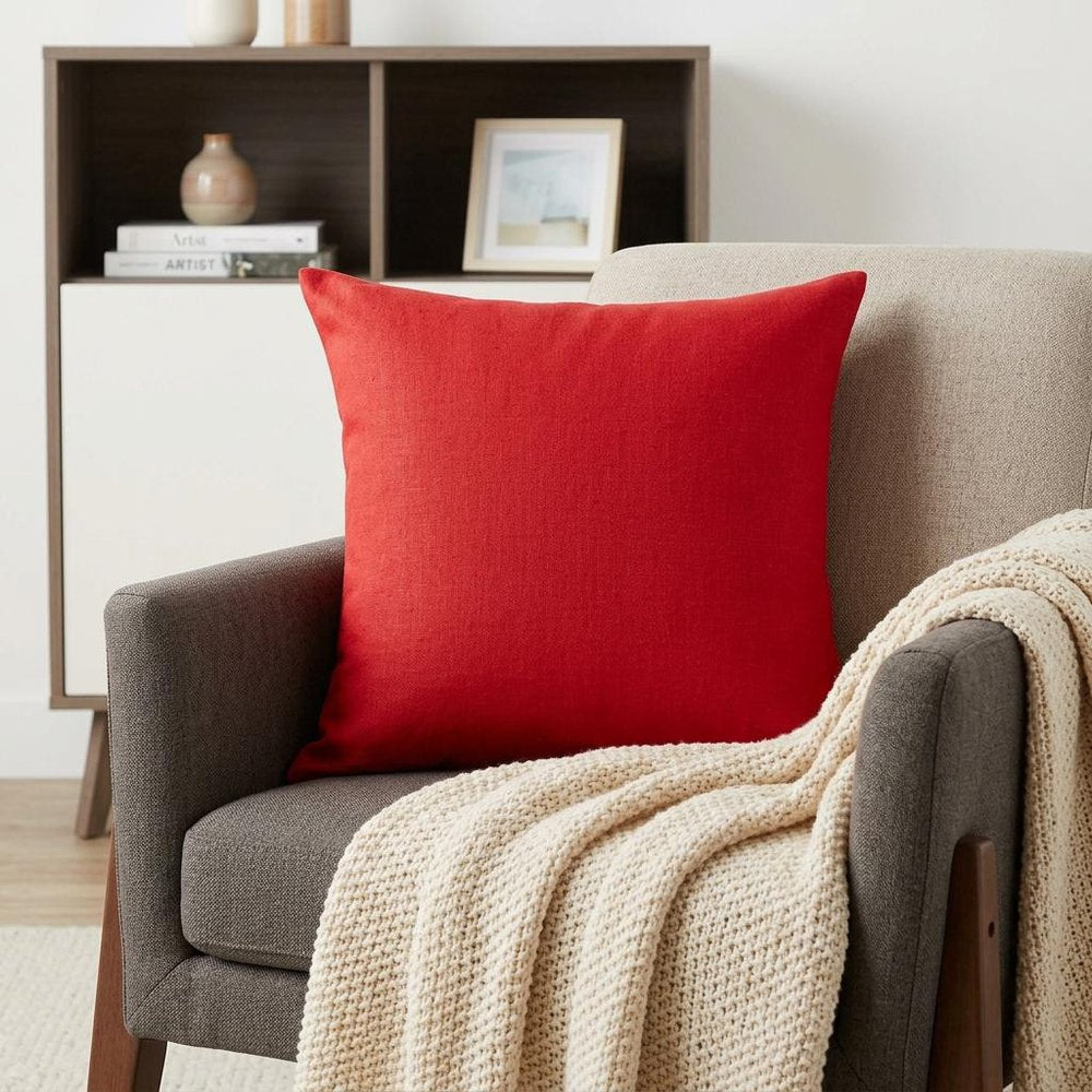 20" X 20" Red Linen Zippered Pillow