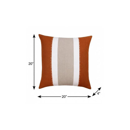 20" X 20" Rust And Gray Linen Striped Zippered Pillow