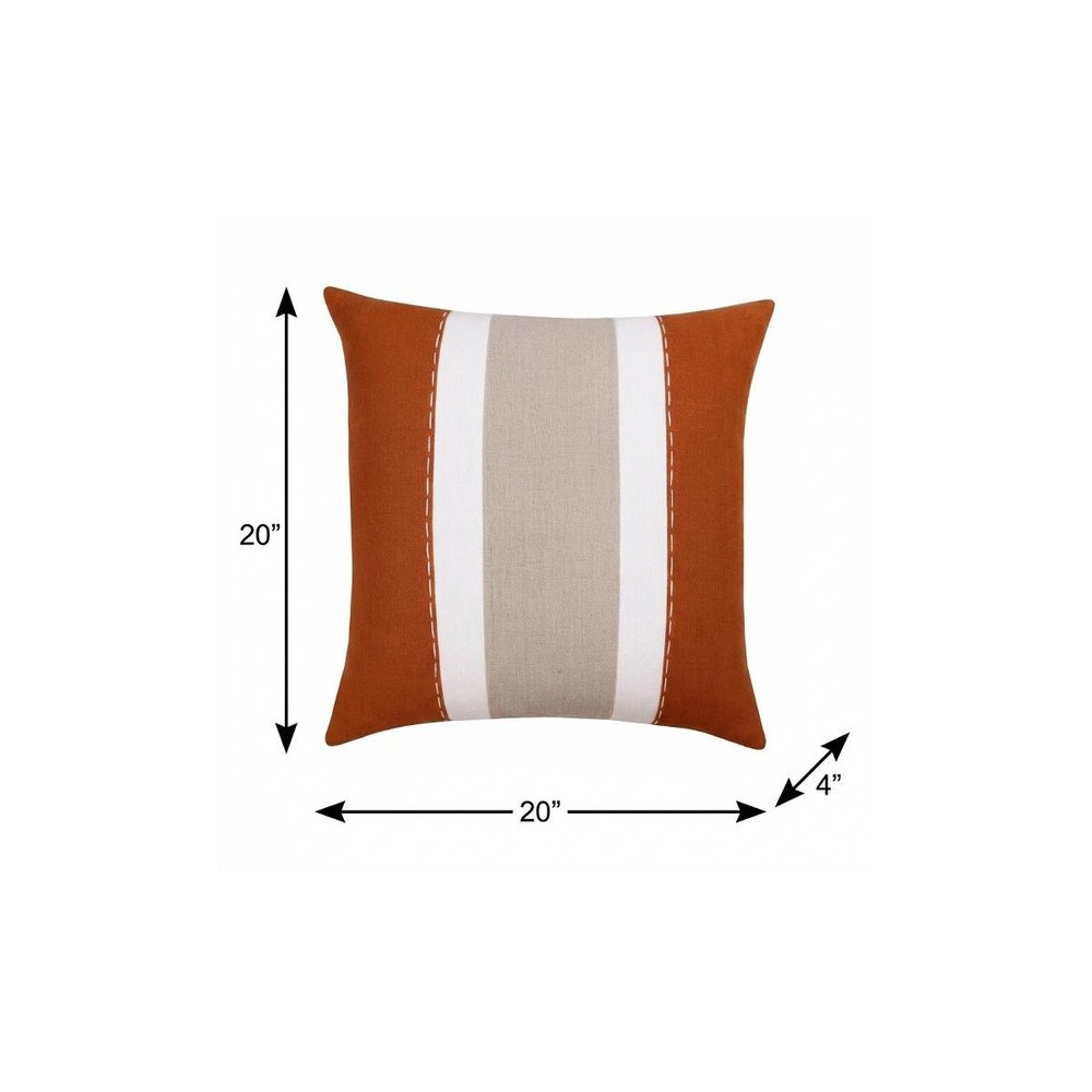 20" X 20" Rust And Gray Linen Striped Zippered Pillow