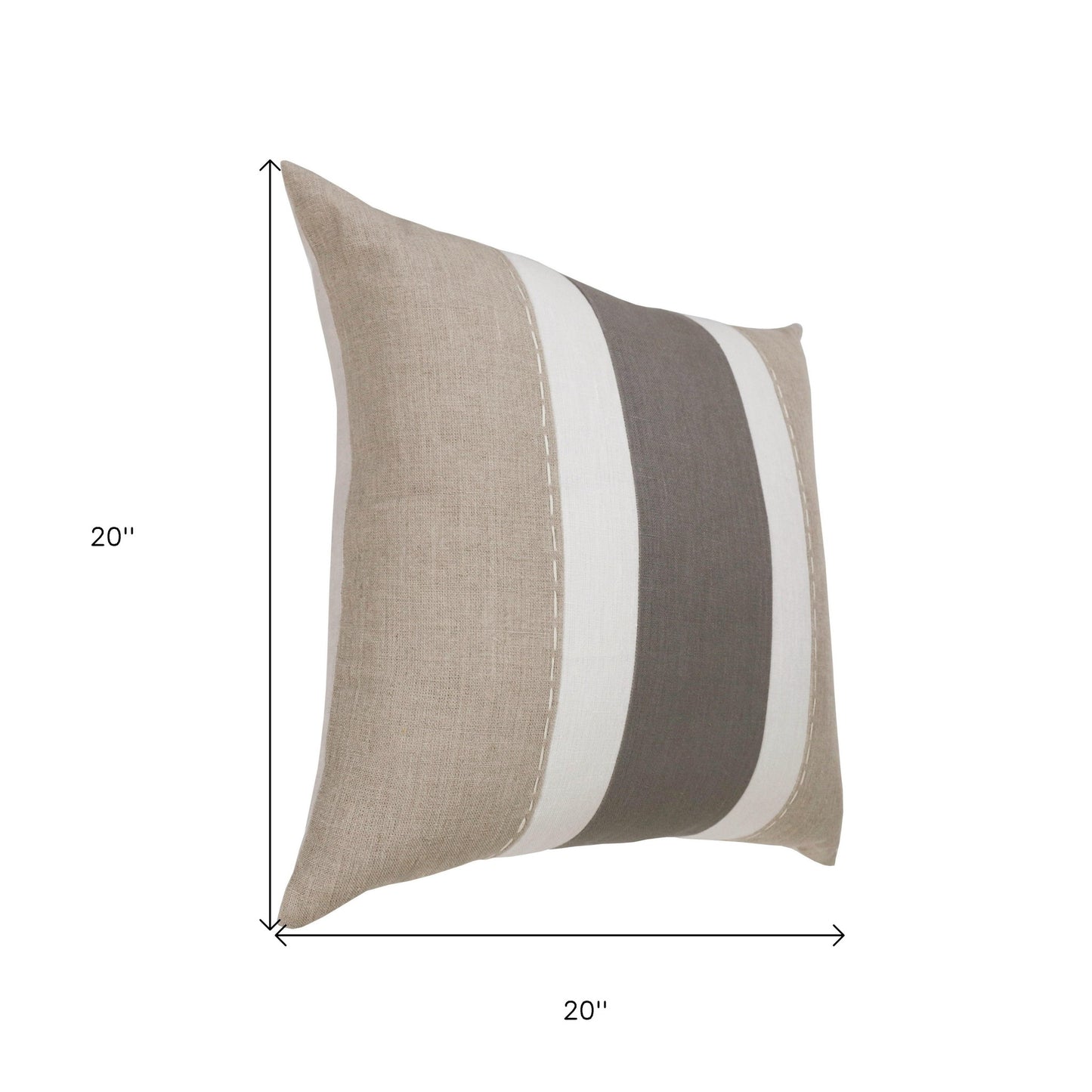 20" X 20" Rust And Gray Linen Striped Zippered Pillow