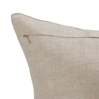 20" X 20" Gray And Tan Linen Patchwork Zippered Pillow