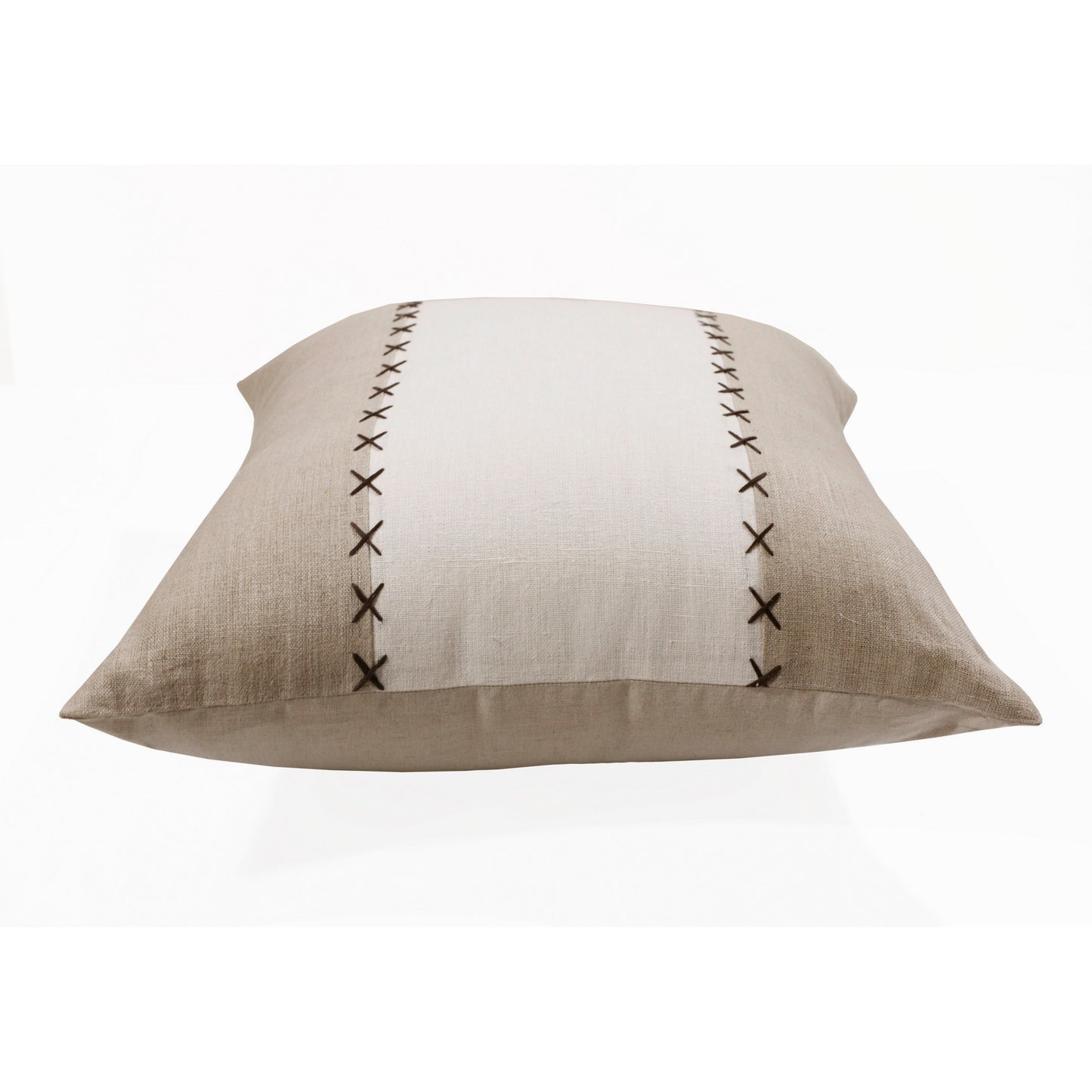 20" X 20" Gray And Tan Linen Patchwork Zippered Pillow