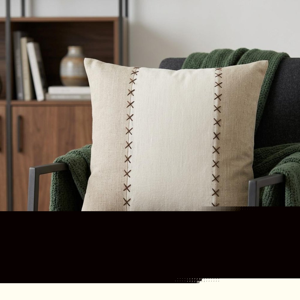 20" X 20" Gray And Tan Linen Patchwork Zippered Pillow