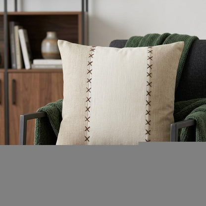 20" X 20" Gray And Tan Linen Patchwork Zippered Pillow