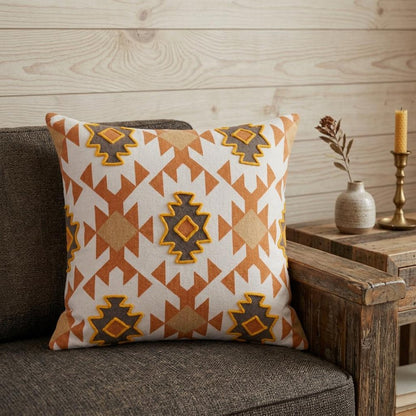 20" X 20" Orange 100% Cotton Geometric Zippered Pillow