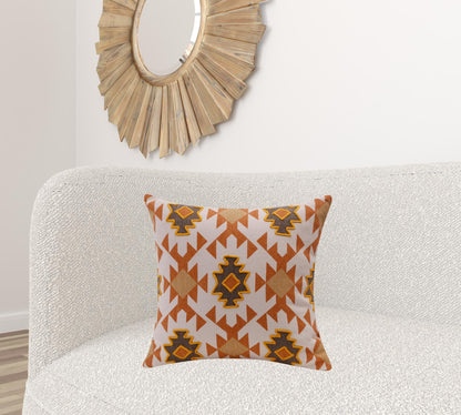 20" X 20" Orange 100% Cotton Geometric Zippered Pillow