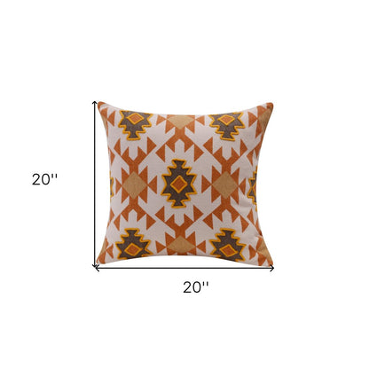 20" X 20" Orange 100% Cotton Geometric Zippered Pillow