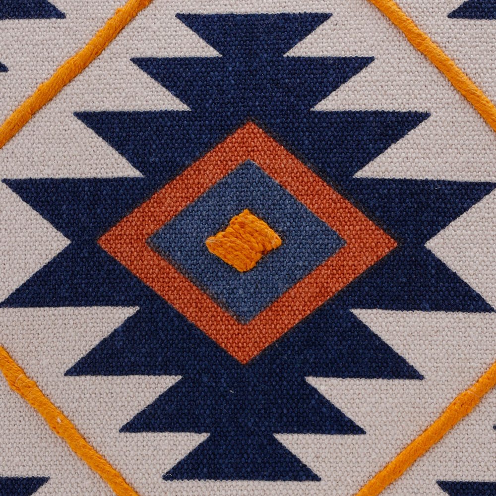 20" X 20" Blue 100% Cotton Geometric Zippered Pillow