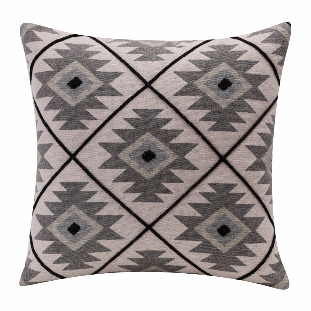 20" X 20" Blue 100% Cotton Geometric Zippered Pillow