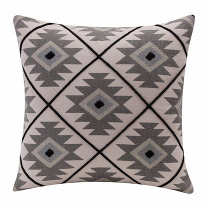 20" X 20" Blue 100% Cotton Geometric Zippered Pillow