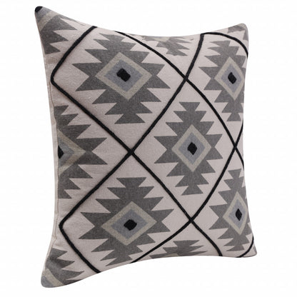 20" X 20" Blue 100% Cotton Geometric Zippered Pillow