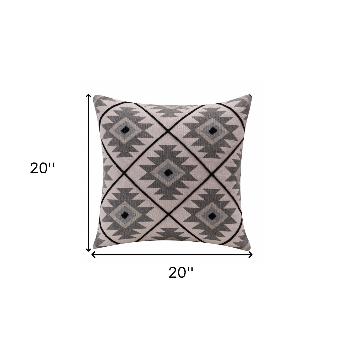 20" X 20" Blue 100% Cotton Geometric Zippered Pillow