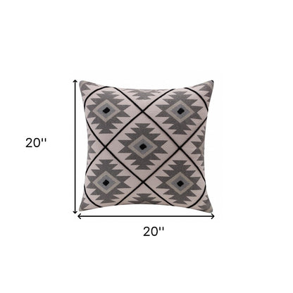 20" X 20" Blue 100% Cotton Geometric Zippered Pillow