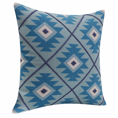 20" X 20" Blue 100% Cotton Geometric Zippered Pillow