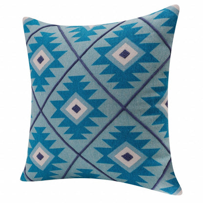 20" X 20" Blue 100% Cotton Geometric Zippered Pillow
