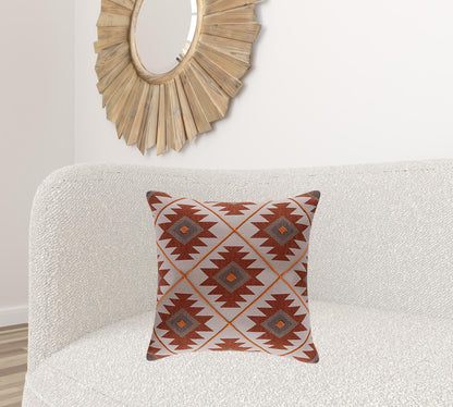 20" X 20" Blue 100% Cotton Geometric Zippered Pillow