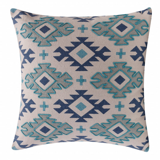 20" X 20" Navy And Light Gray 100% Cotton Geometric Zippered Pillow