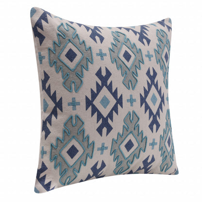 20" X 20" Navy And Light Gray 100% Cotton Geometric Zippered Pillow