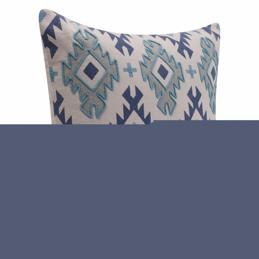 20" X 20" Navy And Light Gray 100% Cotton Geometric Zippered Pillow