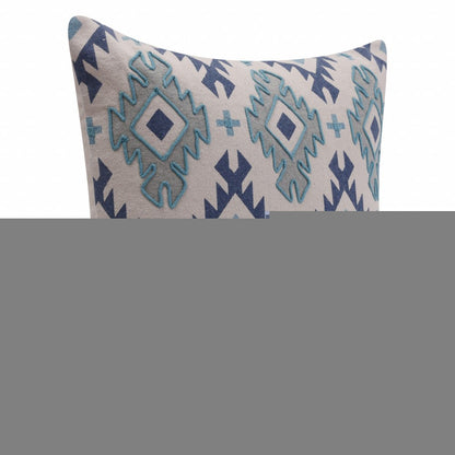 20" X 20" Navy And Light Gray 100% Cotton Geometric Zippered Pillow