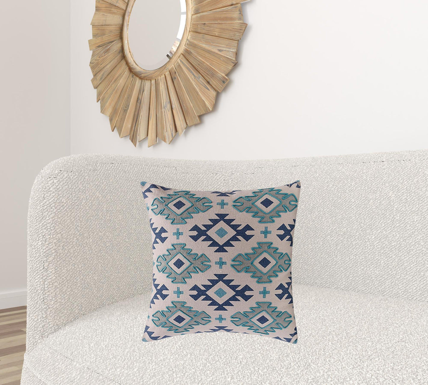 20" X 20" Navy And Light Gray 100% Cotton Geometric Zippered Pillow