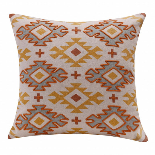 20" Yellow And Rust Cotton Geometric Throw Pillow