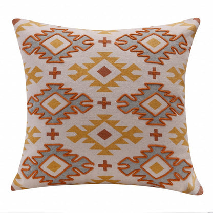 20" Yellow And Rust Cotton Geometric Throw Pillow