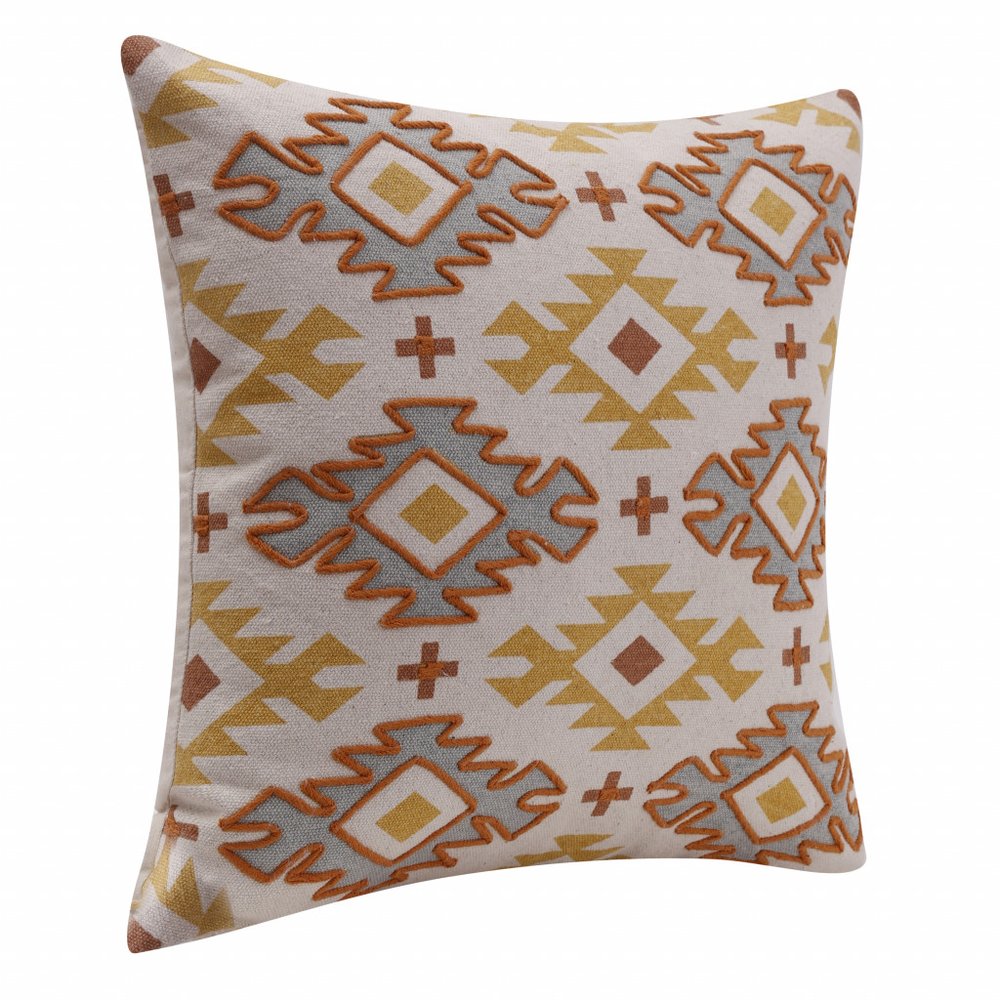 20" Yellow And Rust Cotton Geometric Throw Pillow
