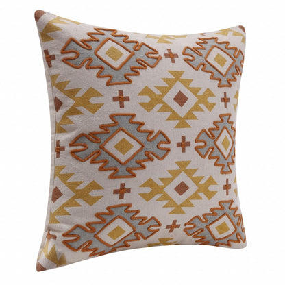 20" X 20" Blue And Gray 100% Cotton Geometric Zippered Pillow