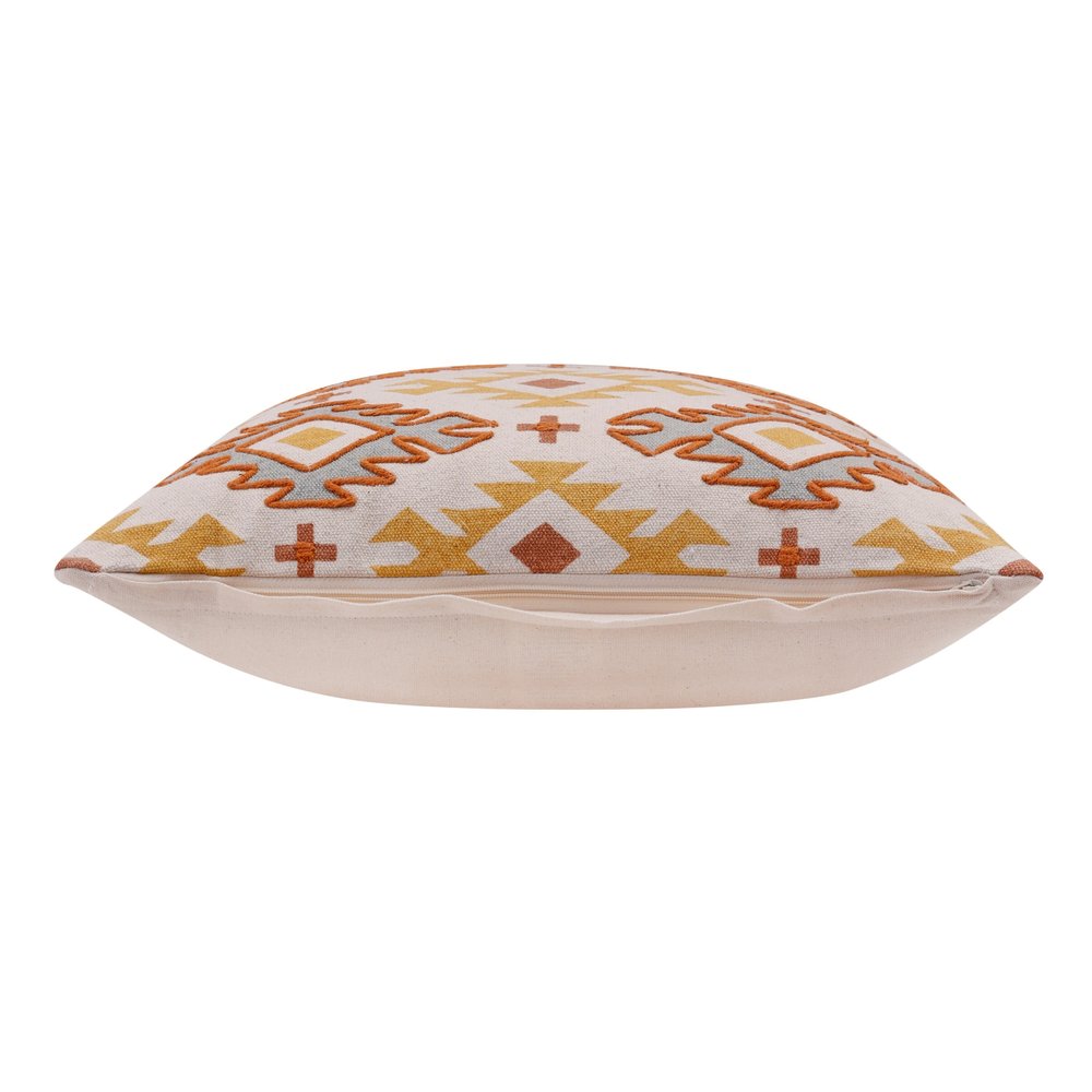 20" Yellow And Rust Cotton Geometric Throw Pillow