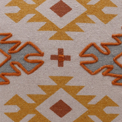 20" Yellow And Rust Cotton Geometric Throw Pillow