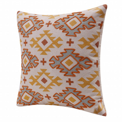 20" X 20" Yellow And Rust 100% Cotton Geometric Zippered Pillow