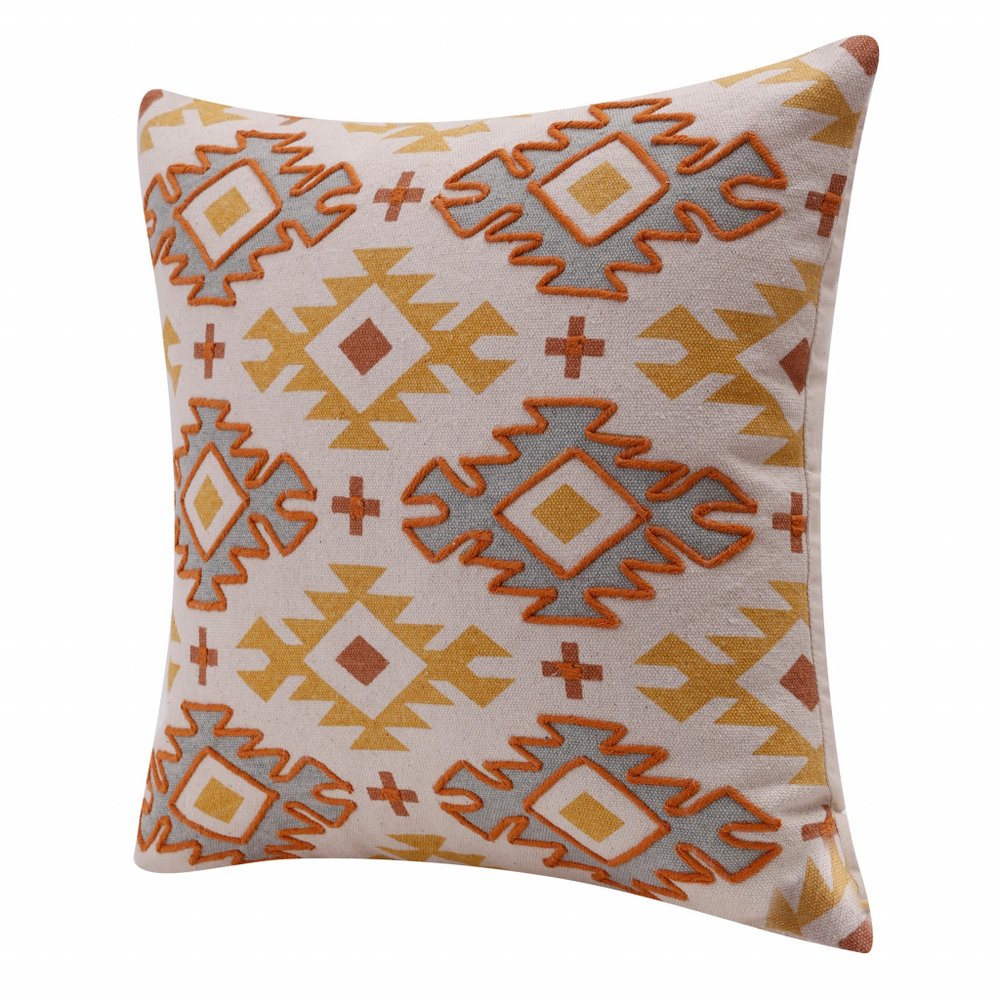 20" X 20" Blue And Gray 100% Cotton Geometric Zippered Pillow