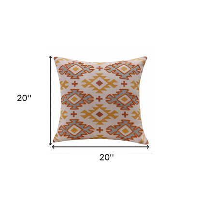 20" X 20" Yellow And Rust 100% Cotton Geometric Zippered Pillow