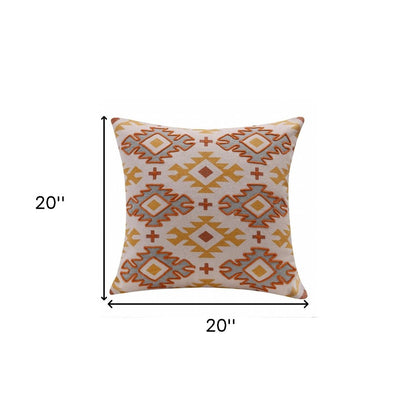 20" X 20" Blue And Gray 100% Cotton Geometric Zippered Pillow