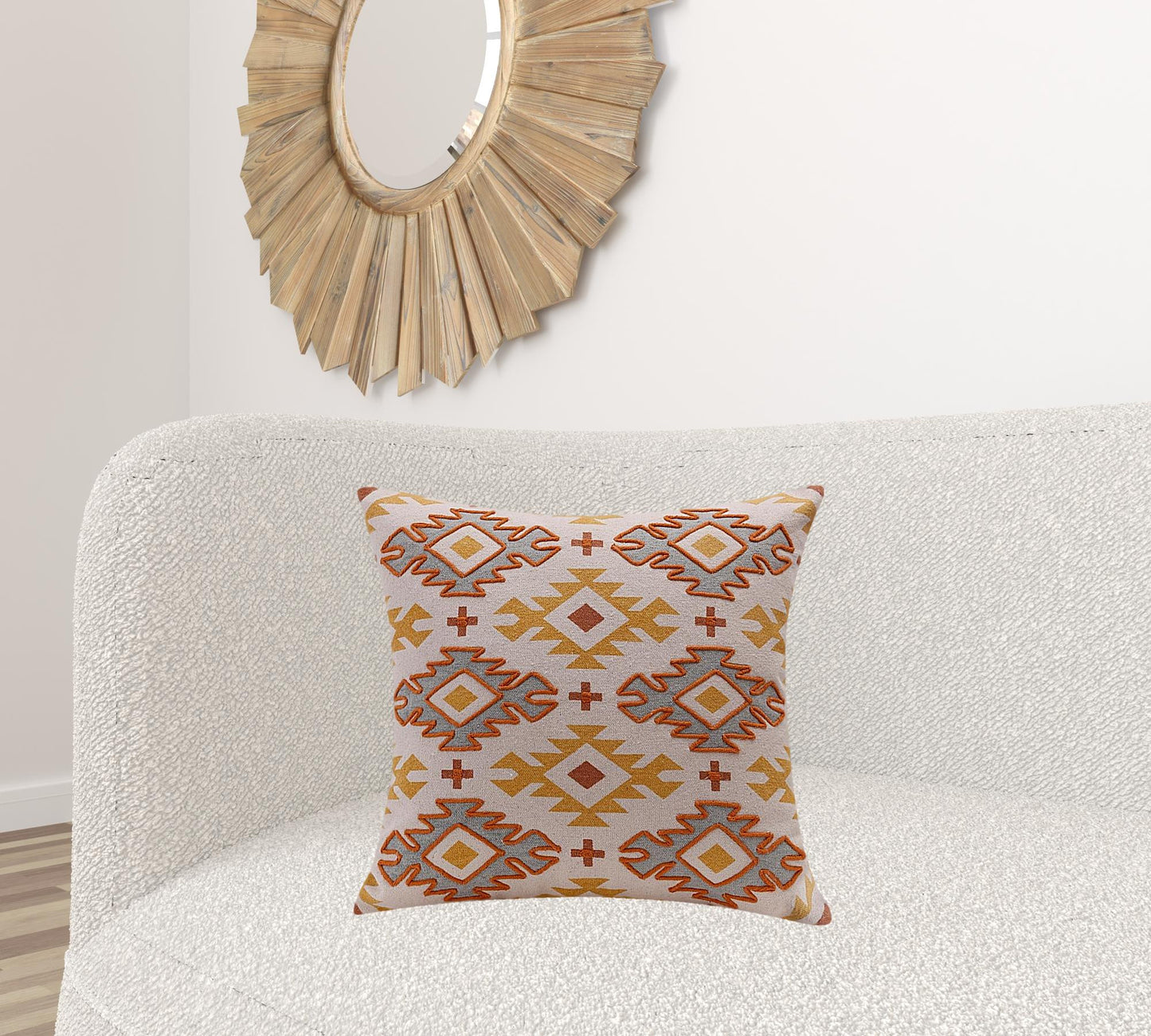 20" X 20" Yellow And Rust 100% Cotton Geometric Zippered Pillow