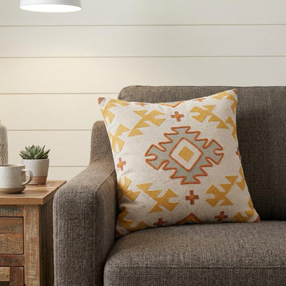 20" X 20" Blue And Gray 100% Cotton Geometric Zippered Pillow