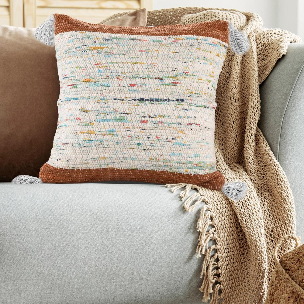 20" X 20" Gray And Off-White 100% Cotton Abstract Zippered Pillow