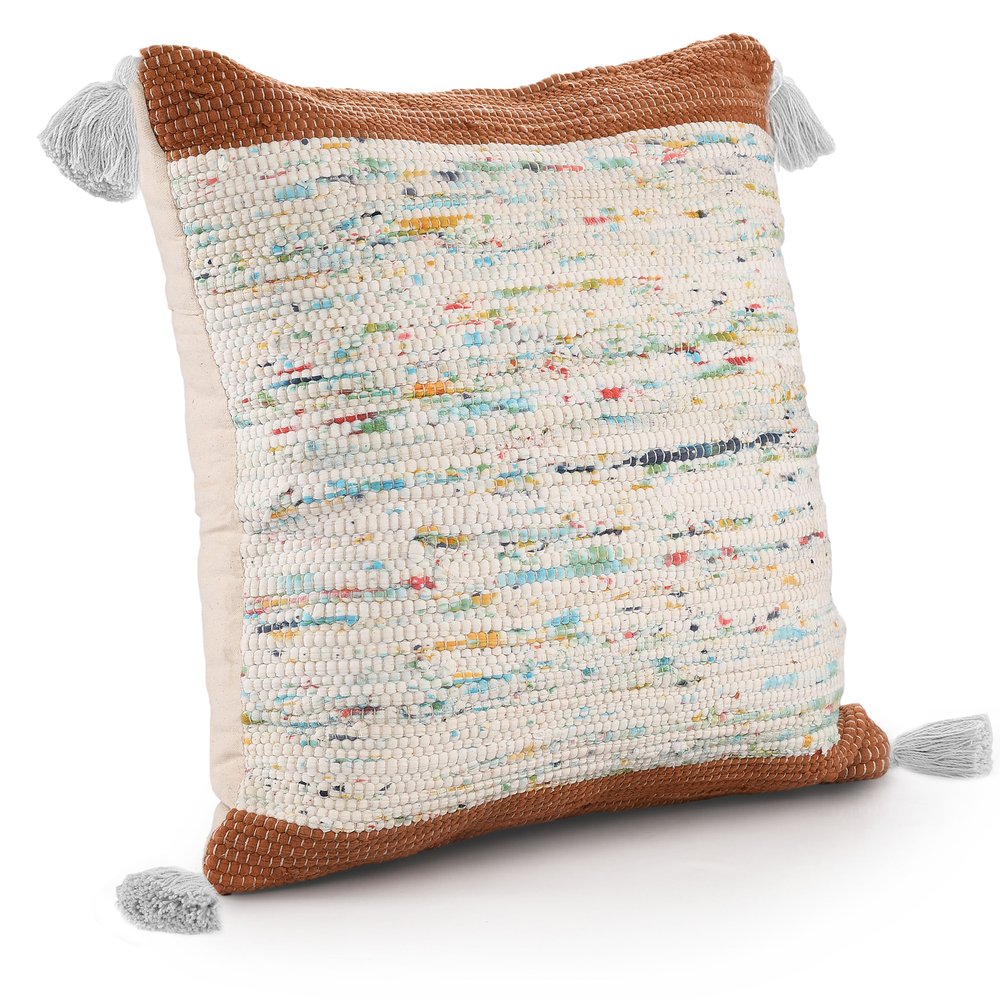 20" Blue And Off White Cotton Abstract Throw Pillow