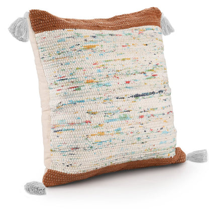 20" Blue And Off White Cotton Abstract Throw Pillow